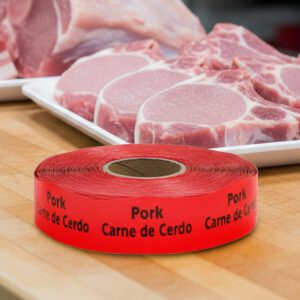 English and Spanish Pork and Carne de Cerdo Labels on a roll of 1000 stickers