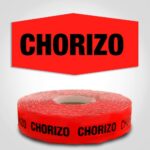 Chorizo Sausage Label dayglo red on roll of stickers