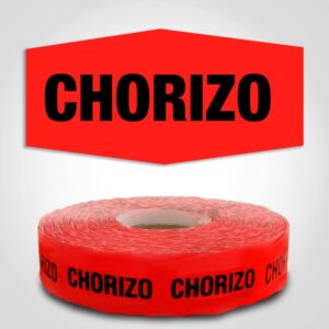Chorizo Sausage Label dayglo red on roll of stickers