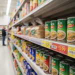 Clear Adhesive Molding Strips 48 inches in use in a grocery shelving