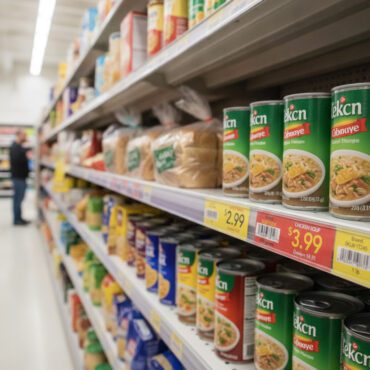 Clear Adhesive Molding Strips 48 inches in use in a grocery shelving