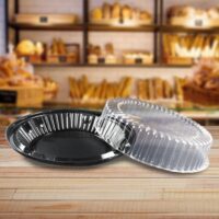9 inch Pie Container Black Base Low Dome Lid