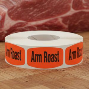 Arm Roast Label red sticker with black print 1000 per roll