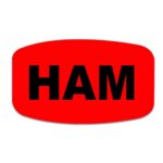 Ham label red sticker with black print