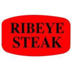 Ribeye steak Label on a red sticker with black print
