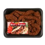 beef for fajitas label on a sliced meat package