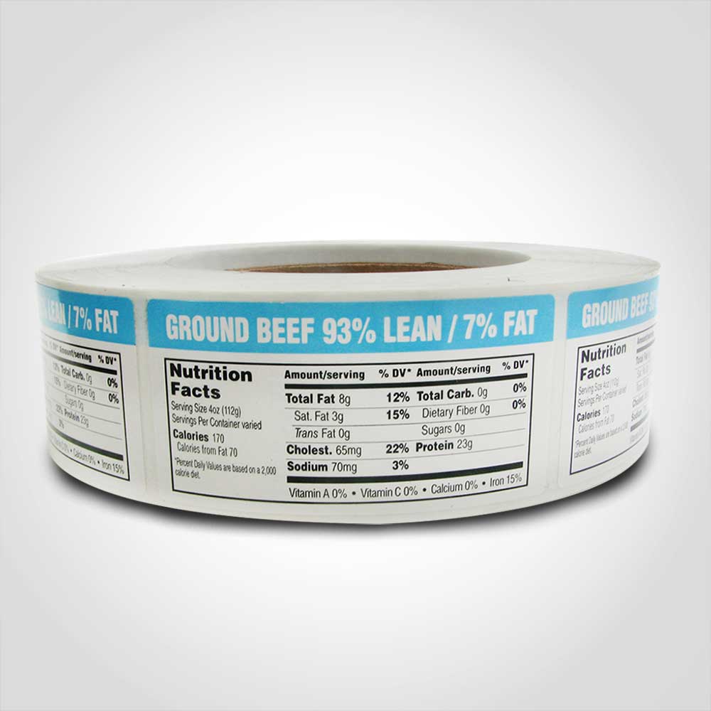 Nutritional Ground Beef 93/7 Label 1000 Stickers