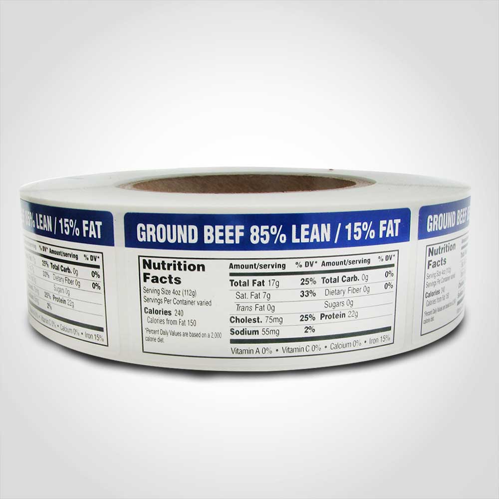 Nutritional Ground Beef 85% -15% Label - 1000 Stickers