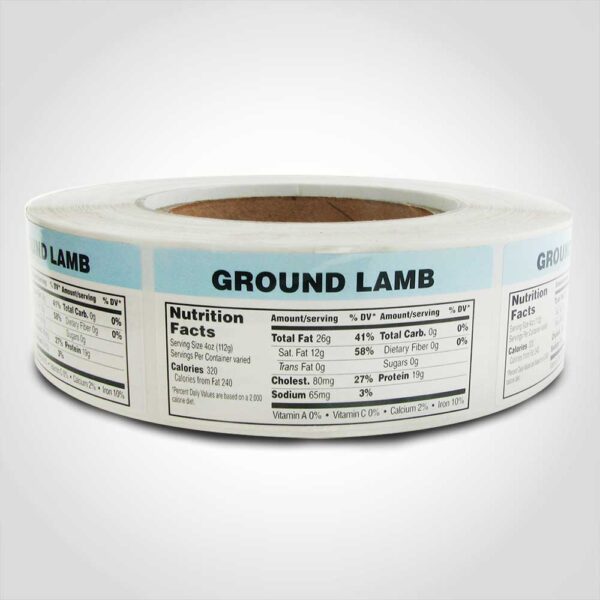 Nutritional Ground Lamb Label 1 roll of 1000 stickers