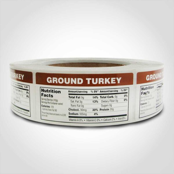 Nutritional Ground Turkey Label 1 roll of 1000 stickers