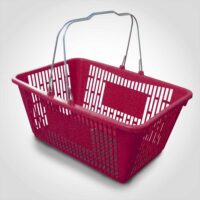 Maroon Jumbo Plastic Shopping Baskets with sign and stand