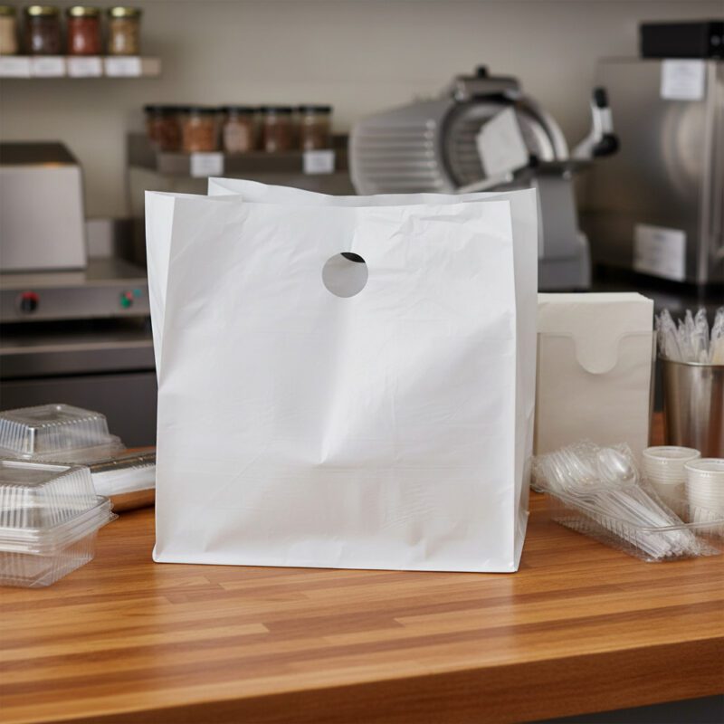 Take Out Plastic Bag for catering sitting on table