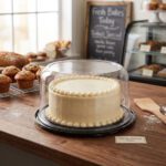 9.9″ Round Black PET Cake Base w/5.3″ Scalloped PET Dome for 8″ Cake