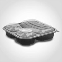Microwaveable Containers Black 3-Compartment Base
