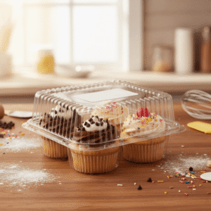 4 Count Cupcake Takeout Container on bakery counter