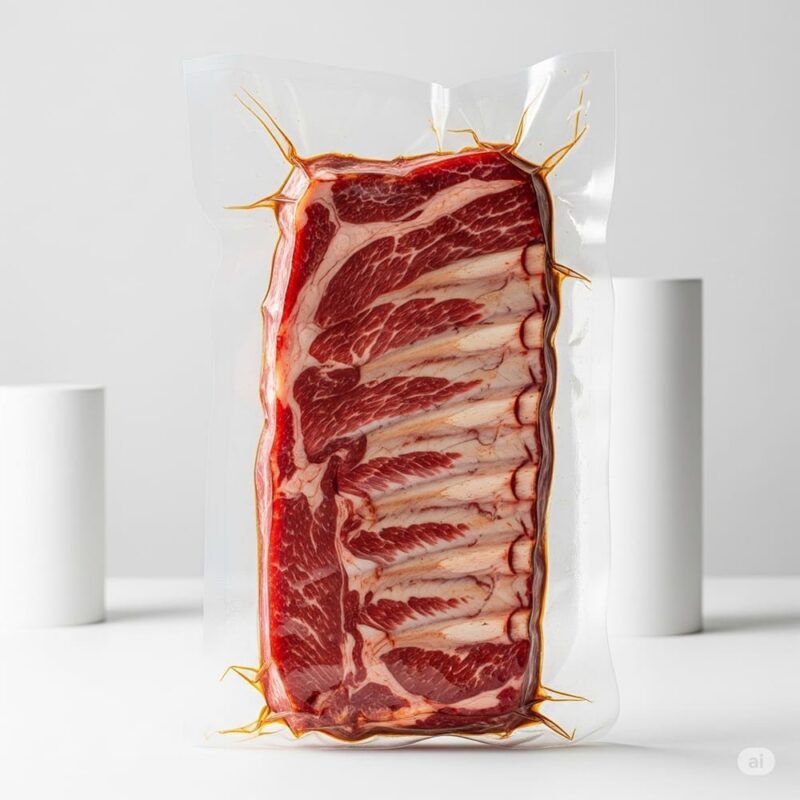 101021 16" x 24" Vacuum Pouch – Heavy-Duty Commercial Vacuum Seal Bag for Bulk Food Storage with ribs pictured inside