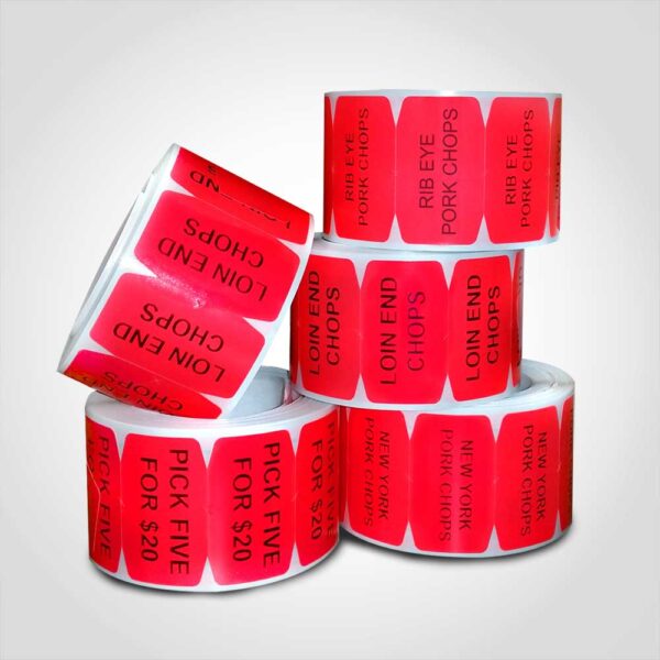 Customizable red labels with black print