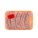 Custom red Label with custom text on packaged of brats
