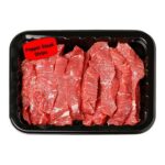 Custom red label on package of meat