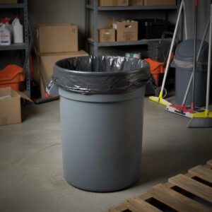 Extra-large 60-gallon black industrial-strength trash can liners.