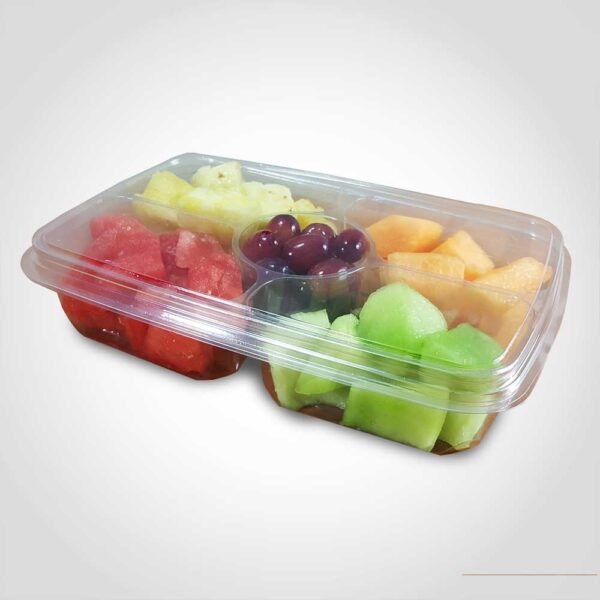 4 Compartment Take out Container Clear Base with Dip Cup and Lid