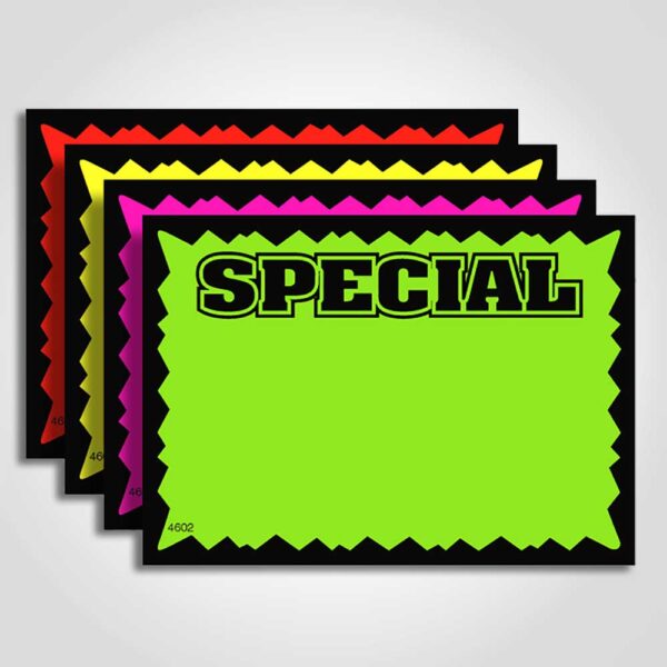 Special Ultra Day-Glo Sign Cards Black on Fluorescent 3.5" x 2.5"