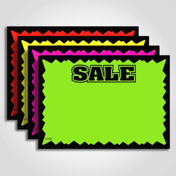 Sale Ultra Day-Glo Sign Cards Black on Fluorescent 3.5" x 2.5"
