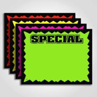 Special Ultra Day-Glo Sign Cards Black on Fluorescent 7" x 5"