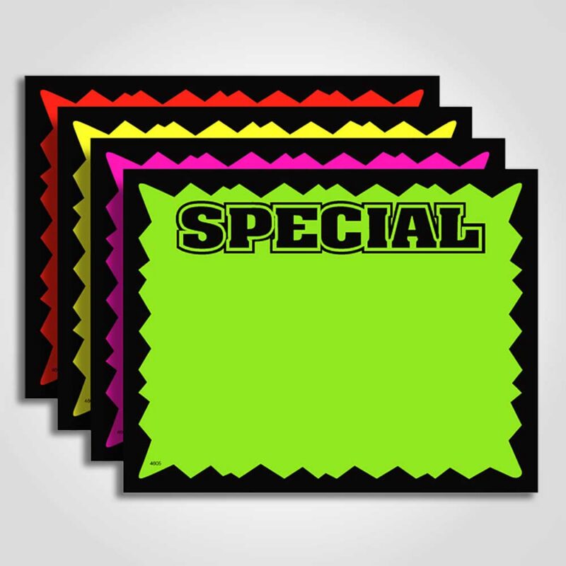 400320 Special Ultra Day-Glo Sign Cards Black on Fluorescent 7" x 5"