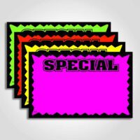 Special Ultra Day-Glo Sign Cards Black on Fluorescent 5" x 3"
