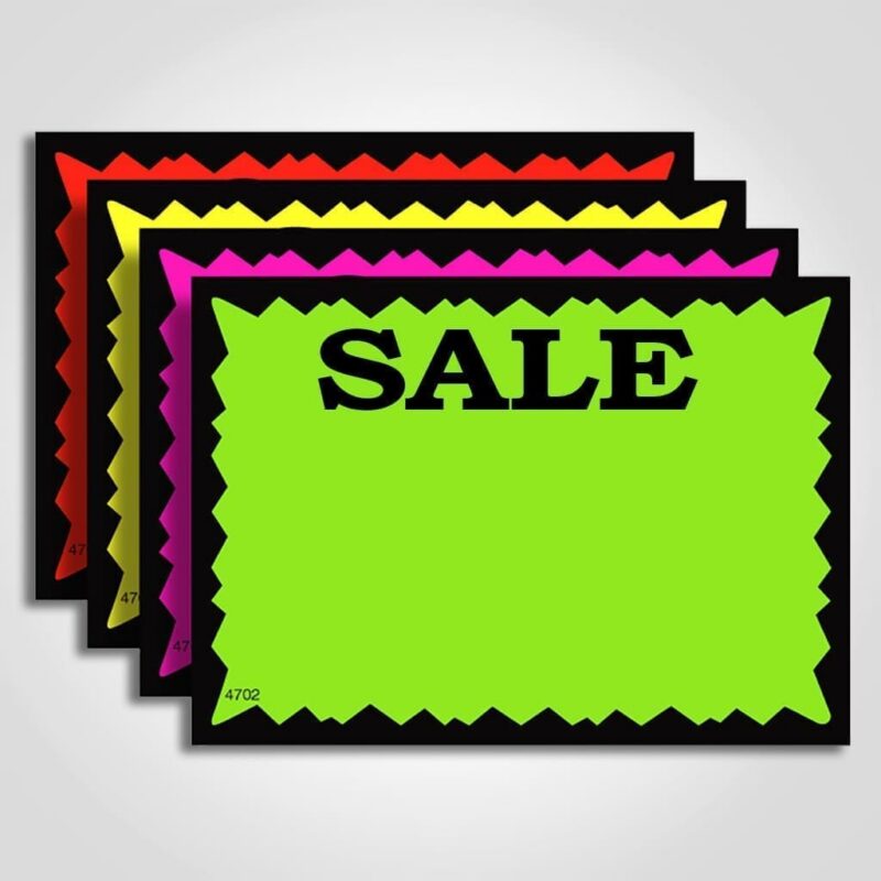 Sale Sign Card 400319 Sale Ultra Glo Cards Black on Fluorescent 3.5" x 2.5"