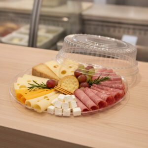 12 inch Clear Flat Elegant Trays with Lid, Deli Tray in a case of 25 trays and lids