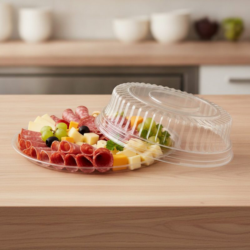 14 inch Clear Flat Elegant Deli Trays with Lid packed 25 per case