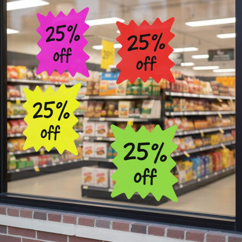400203-BURST-BLANK-DIE-CUT-Assorted Assorted color fluorescent 8x8 blank burst sign cards for retail display