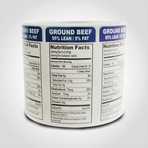 Ground Beef 95% Lean Vertical Label - 1 roll of 1000 stickers