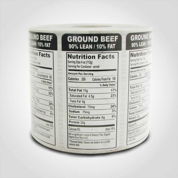 Ground Beef 90% Lean Vertical Label - 1 roll of 1000 stickers