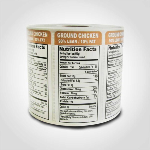 Ground Chicken 90% Lean Nutritional Label - 1 roll of 1000 stickers