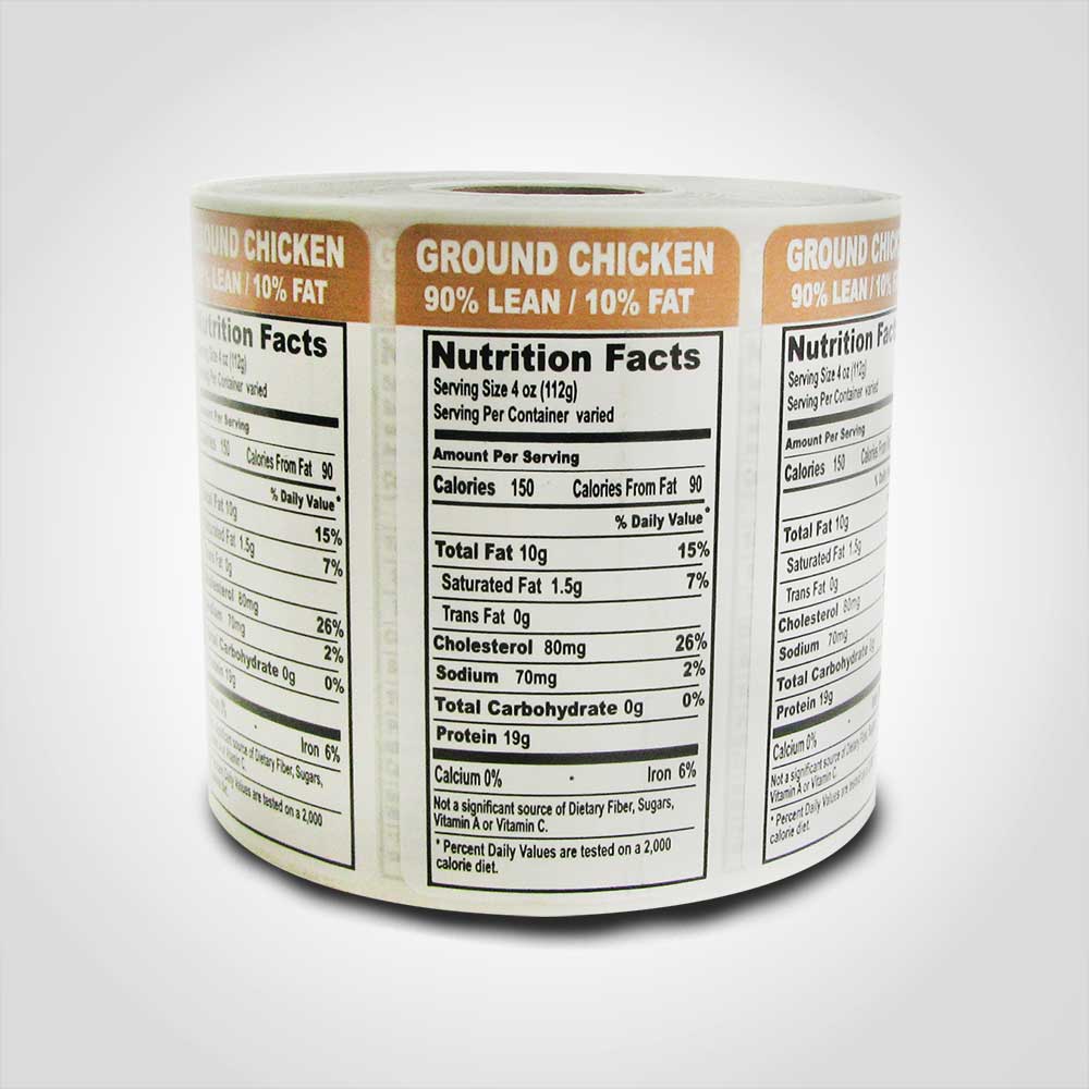 Ground Chicken 90 Lean Nutritional Label, Butcher Sticker 1000/roll
