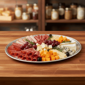 Aluminum Party Tray flat base, Deli-Tray with deli meats show on tray