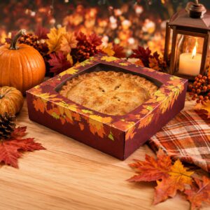 Autumn Design Pie box dark red with autumn leaves