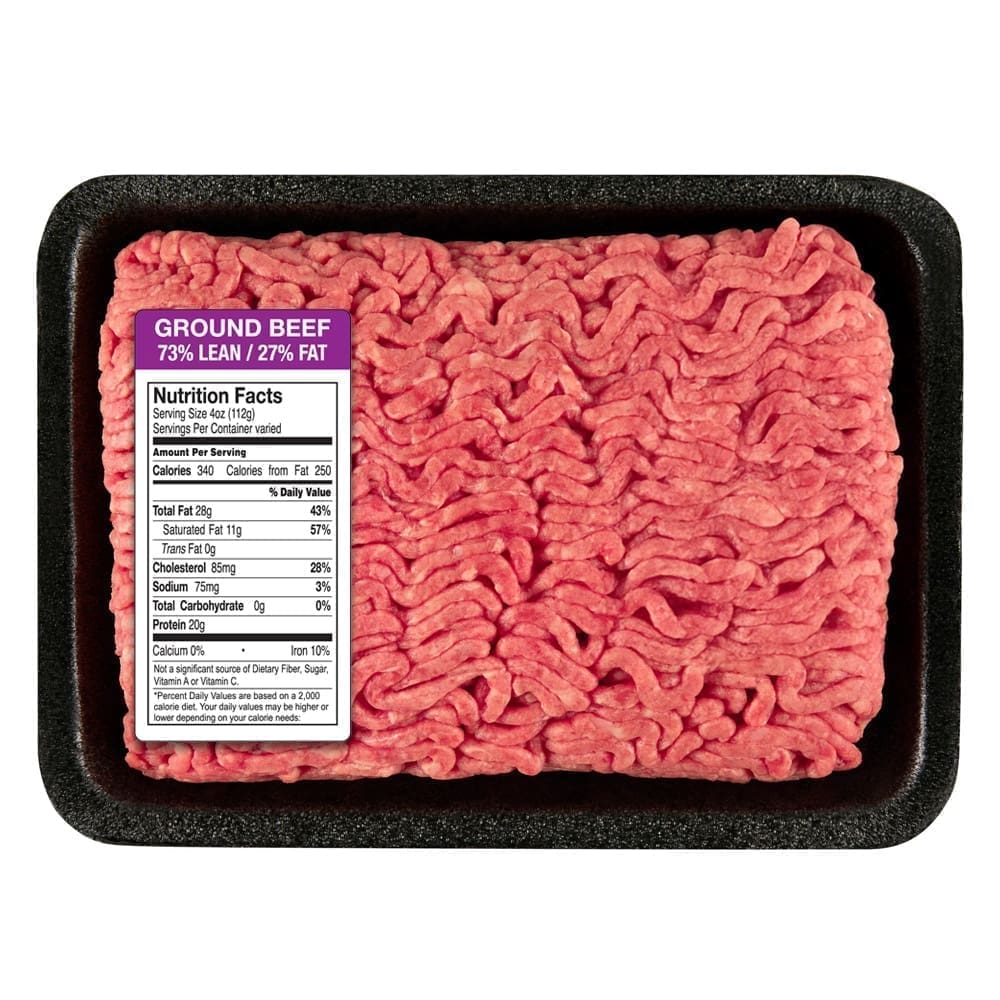 Ground Beef 73/27 Lean Vertical Label - 1000 Stickers