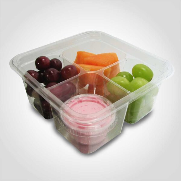 Square 4 Cell Take Out Container with inside fit lid clea