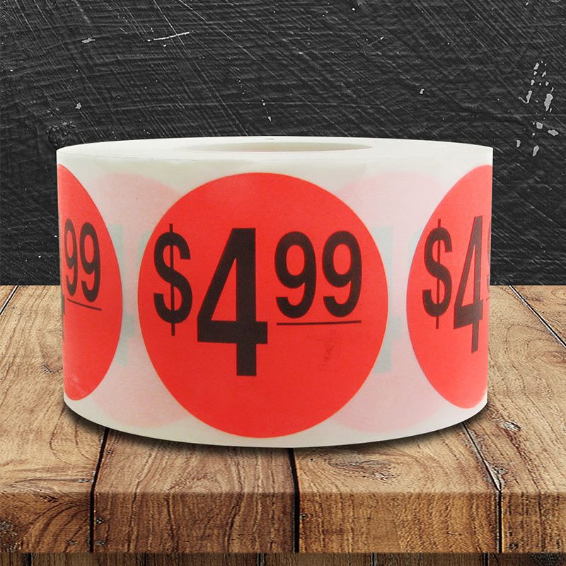 $4.99 Price Labels, $4.99 Price Stickers 1000/Roll