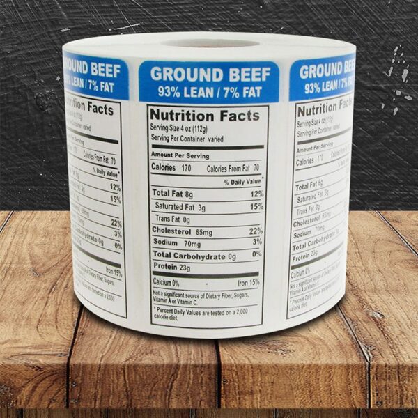 Ground Beef 93% Lean Vertical Label - 1 roll of 1000 (500710)