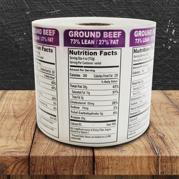 Ground Beef 73% Lean Vertical Label - 1 roll of 1000 (500718)