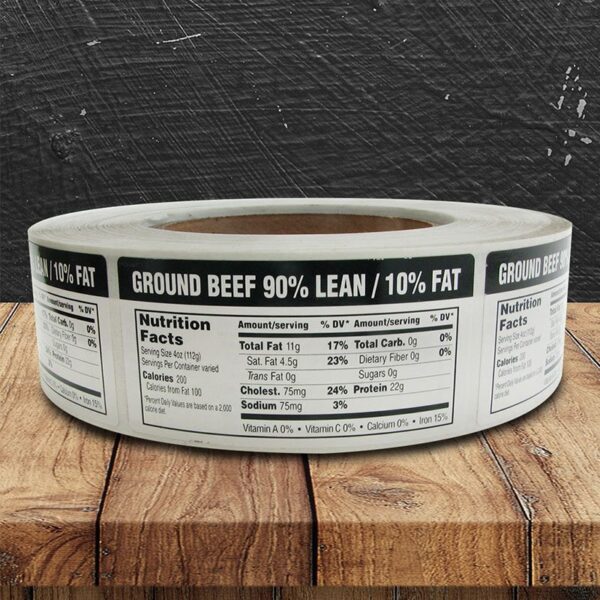 Nutritional Ground Beef 90/10 Label - 1 roll of 1000 (500721)