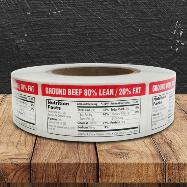 Nutritional Ground Beef 80/20 Label - 1 roll of 1000 (500723)