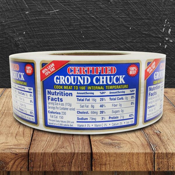 Ground Chuck 85% Lean Label - 1 roll of 1000 (500740)