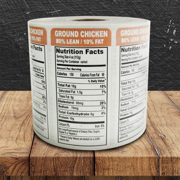 Ground Chicken 80% Nutritional Lean Label - 1 roll of 1000 (500744)