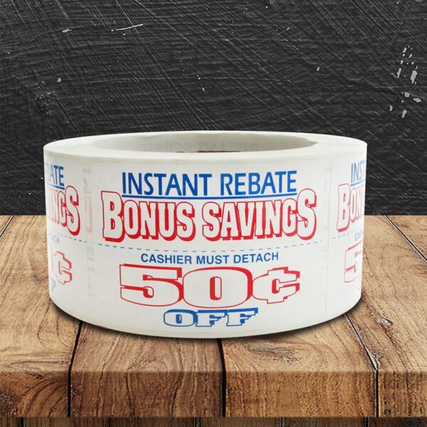 Red, White and Blue 50 Cent Off Label - 1 roll of 500 (500802)